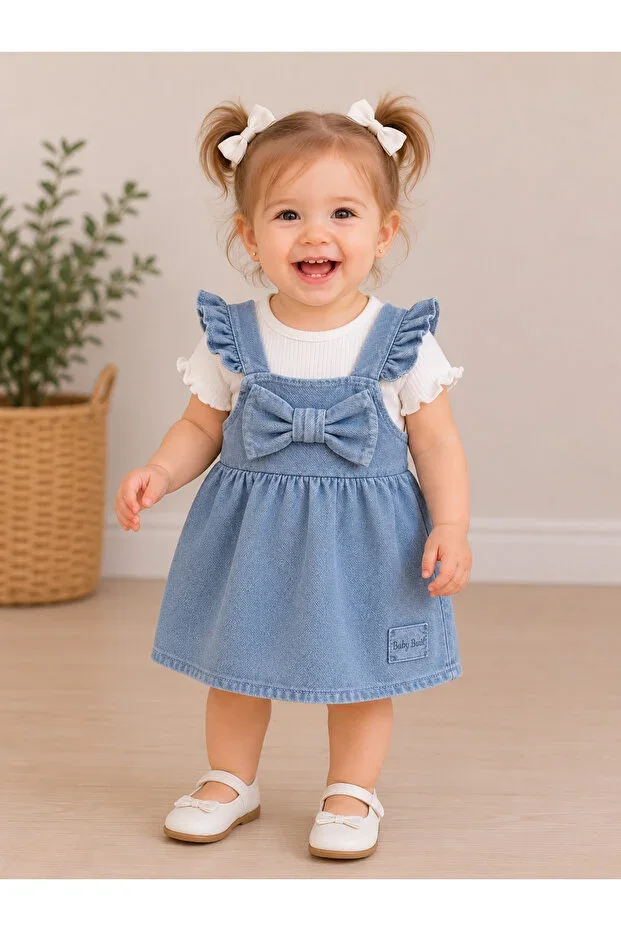 BOW AND RUFFLE 100% COTTON JERSEY BABY GIRL DRESS