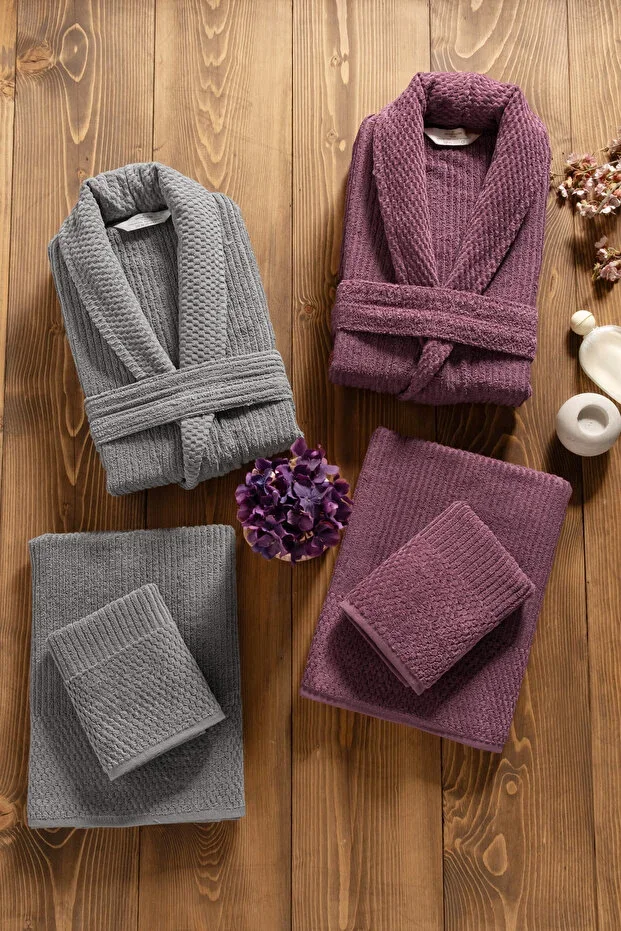 Sare 6 Piece Family Bathrobe Set - 100% Cotton, Luxury, Jacquard Bathrobe Set, Gift, Dowry
