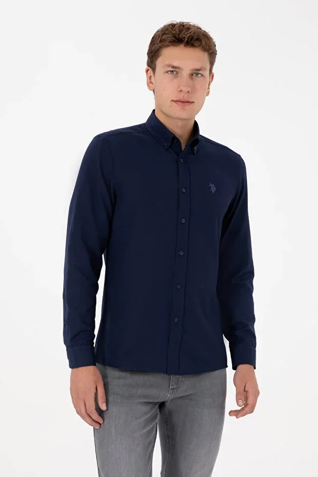 Men's Navy Blue Long Sleeve Basic Shirt 50316723-VR033