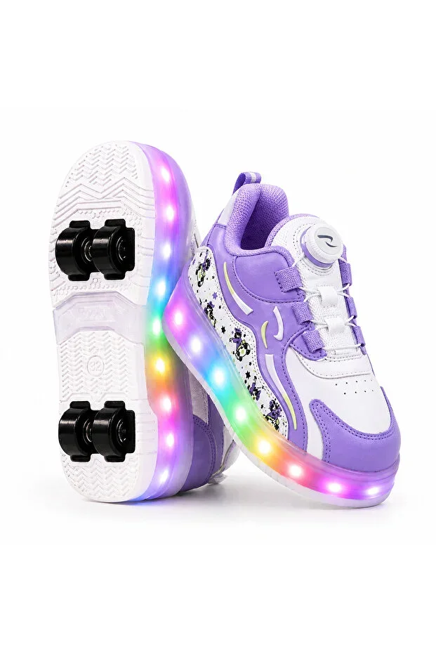 Nils Girls Roller Skate Shoes, Light-Up Comfortable Purple Sports Shoes & Sneakers | 4 Wheel Skateboard Shoes