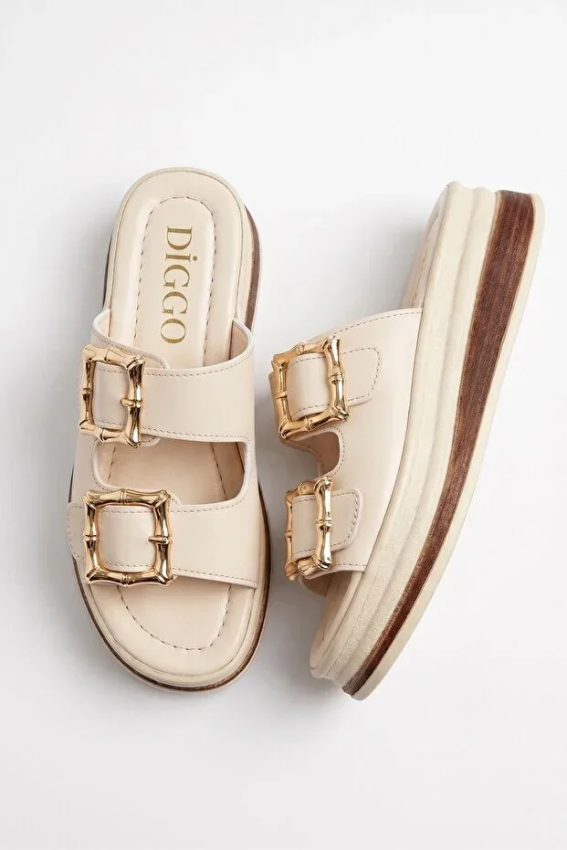Women's High Sole Slippers, Buckled Modern Stylish Daily Use