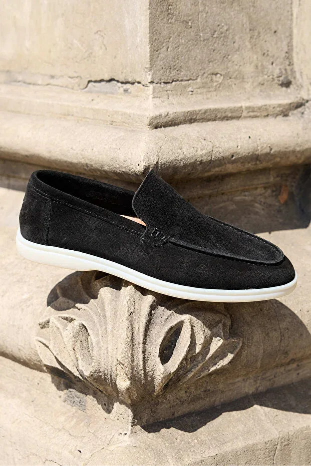 Loop Black Suede 100% Genuine Leather Men's Loafer Shoes