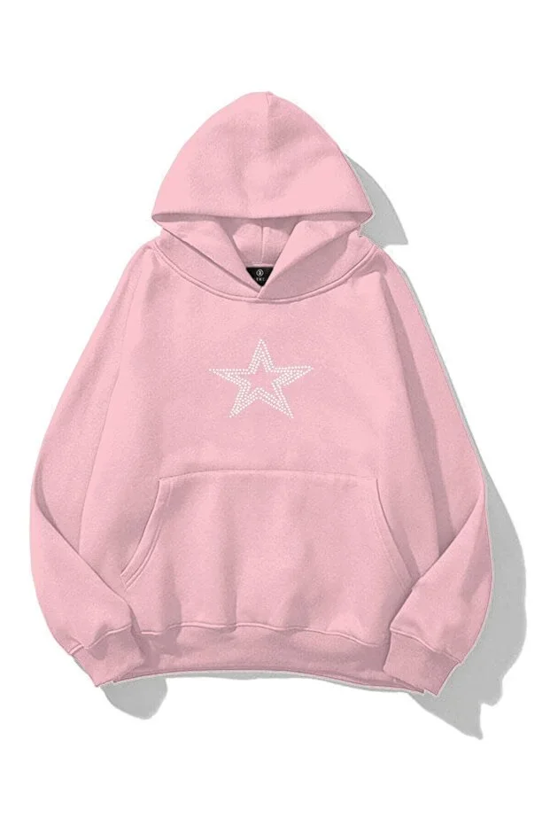 Unisex Star Stroke Stone Printed Sweatshirt Pink