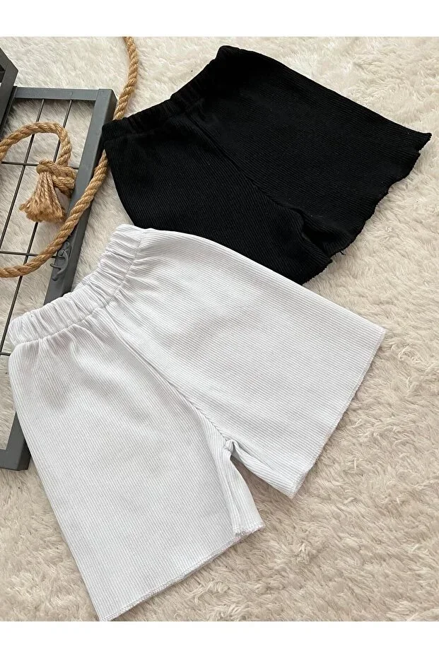 2-Piece BABY BLACK AND WHITE CORDED RIB KNIT SHORTS BOTTOM WEAR