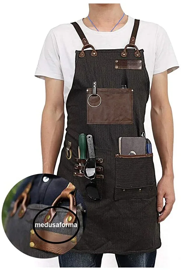 Cross Strap Kitchen Apron Master Chef Cafe Chef Technician Cook Hairdresser Art Barista Apron - Black