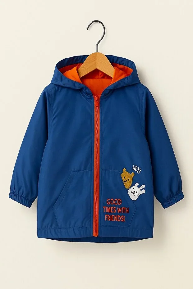 New Season Cute Forest Animals Figured, Cotton Lined, Hooded Children-Baby Jacket Raincoat