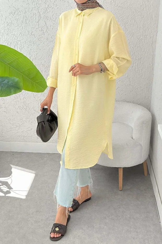Salih Çelebi Buttoned Long Modest Tunic 612139 - YELLOW