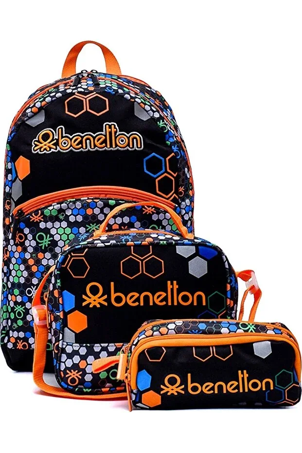 03673 Three-piece Set United Colors of Benetton School Bag Primary School Bag BLACK