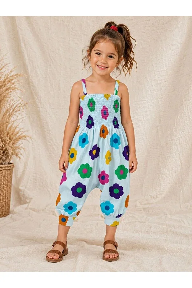 Girl Baby Child Strappy Gipeli Floral Patterned Summer Harem Pants Jumpsuit Dress 2-5 Years