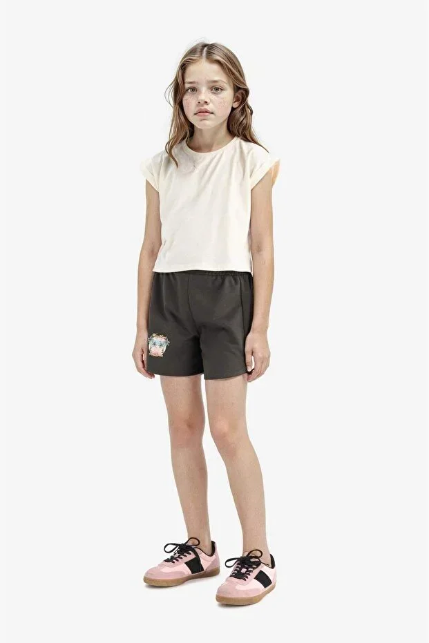 DeFacto Girls' Printed Shorts with Elastic Waist E5724A825HS
