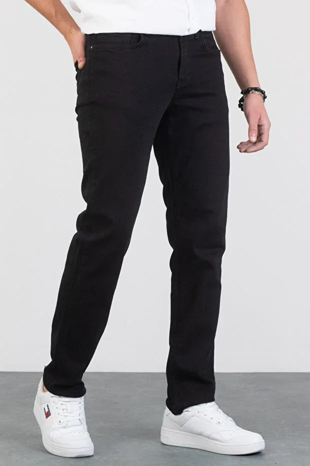 Men's Black Regular Straight Leg Flexible Lycra Denim Jeans Trousers HLTHE001973 - BLACK