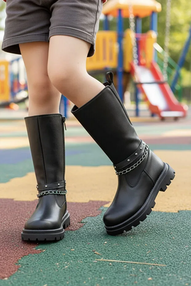Girls' Boots, Inner Warm Lining Zippered Riding Boots, Back Shaft Elastic Boots, Non-slip Sole