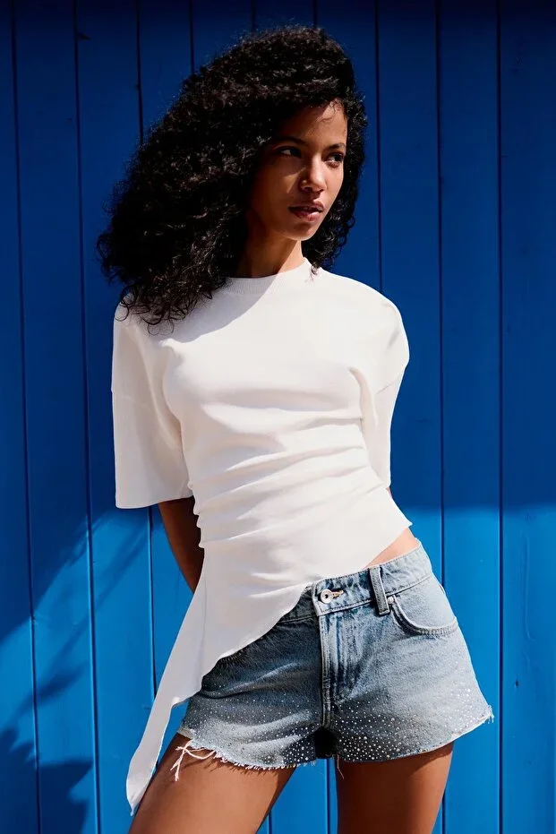 Bershka Denim shorts with shiny stones