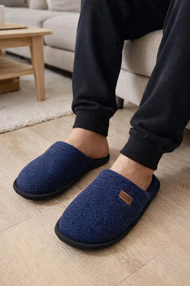 Men's Silent and Non-Slip Sole, Warm, Seasonal, Plush Interior, Ribbed Velvet Bowl Slippers