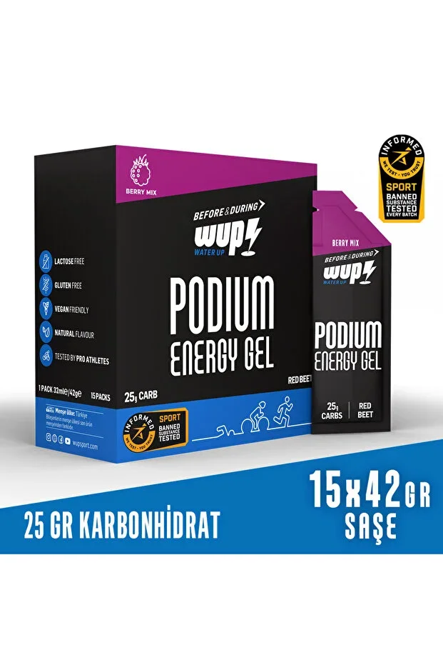 WUP Podium Energy Gel, Berry Mix Flavor, 15 Sache 42 gr
