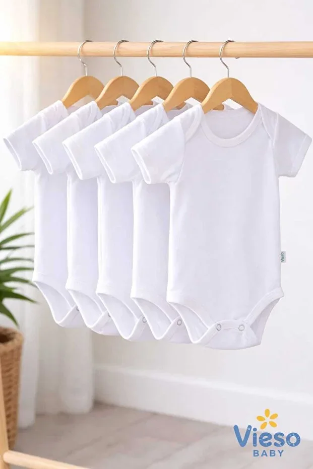 5-Piece Short-Sleeve Cotton Baby Bodysuit with Snaps