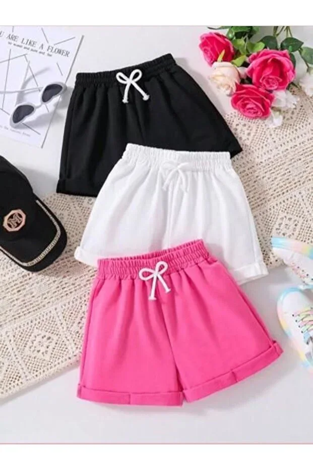 Girl's 3 Color Comfortable Cotton Kids Shorts