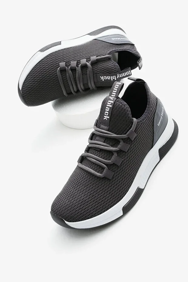 Unisex Dark Grey Breathable Fabric Sole Laces Sports Shoes