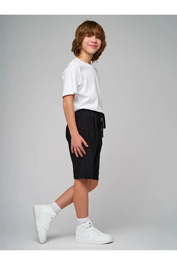 Black 100% Cotton Unisex Kids Shorts LCLEO