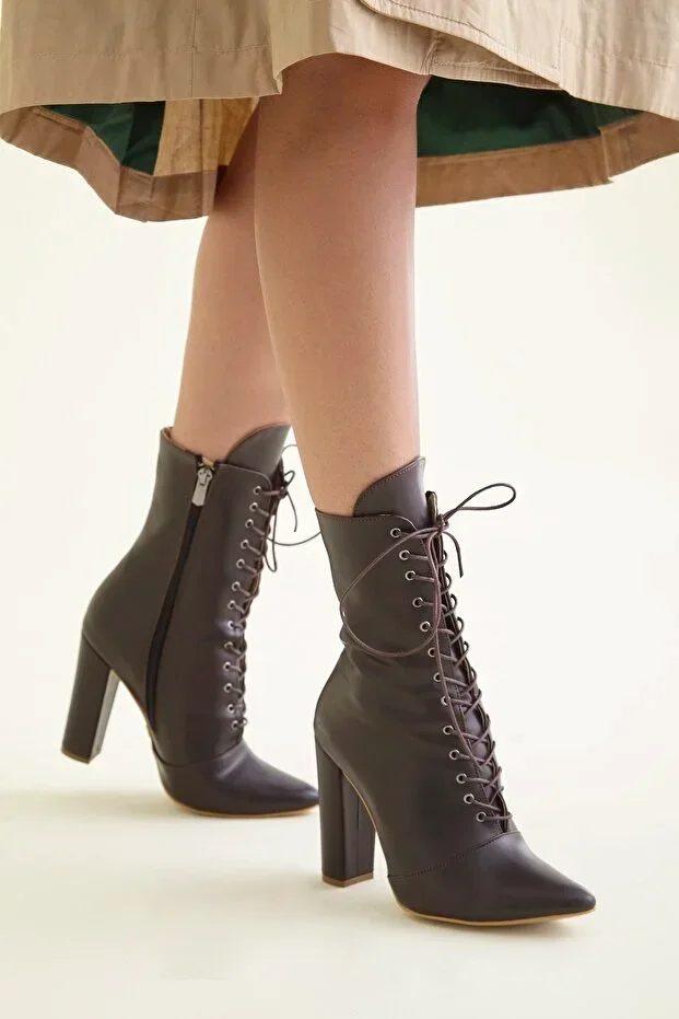 Arto Lace-up Boots Brown Matte 10 Cm Women & Bootie, Heeled