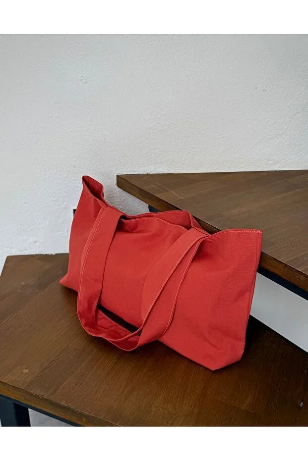 Red Canvas Hand Shoulder Bag - Waterproof Fabric - Tote Cloth Hand and Shoulder Bag