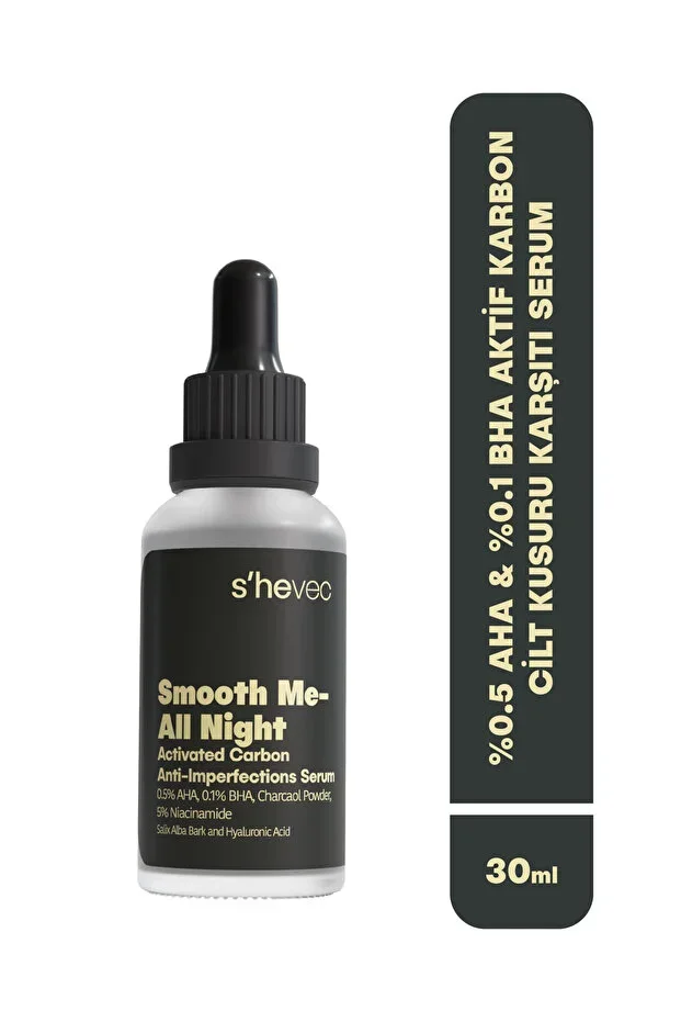 AHA & BHA and Active Carbon Skin Imperfection Against %5 Niacinamide Vegan 30 ml Serum Smooth Me-All Night