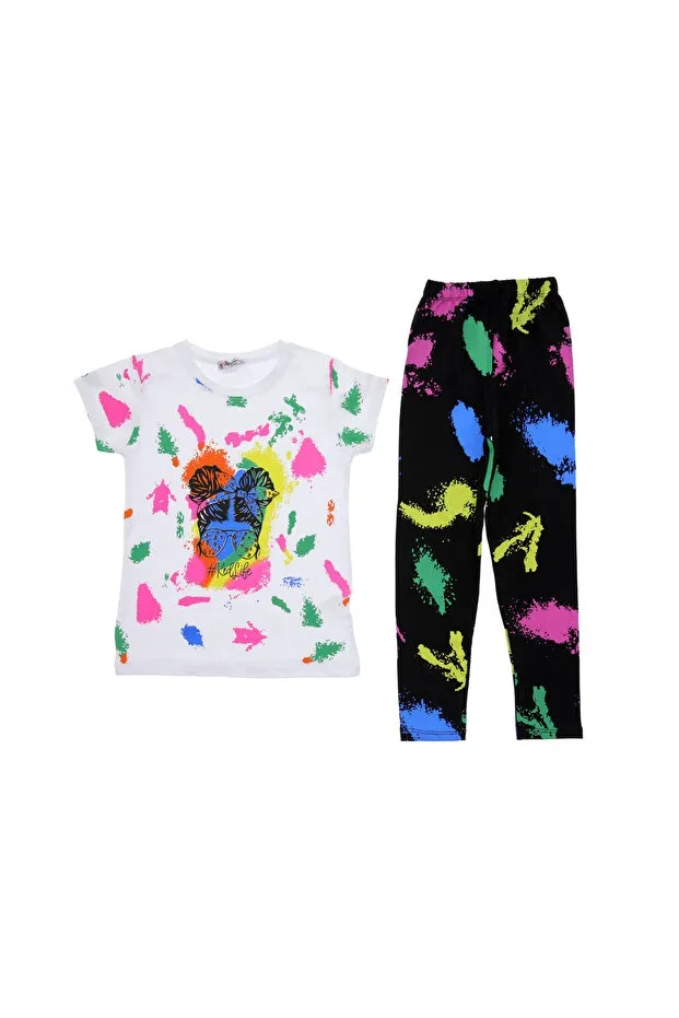 Girls' Set with Tights and Colorful Girl Print