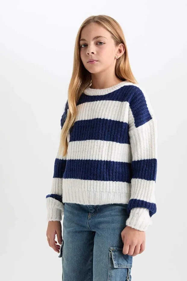 Striped Crew Neck Knitwear Girl Child A6009A824WN