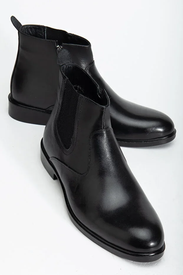 D2145 Genuine Leather Fur Lined Zippered Cold-Proof Men's Boots