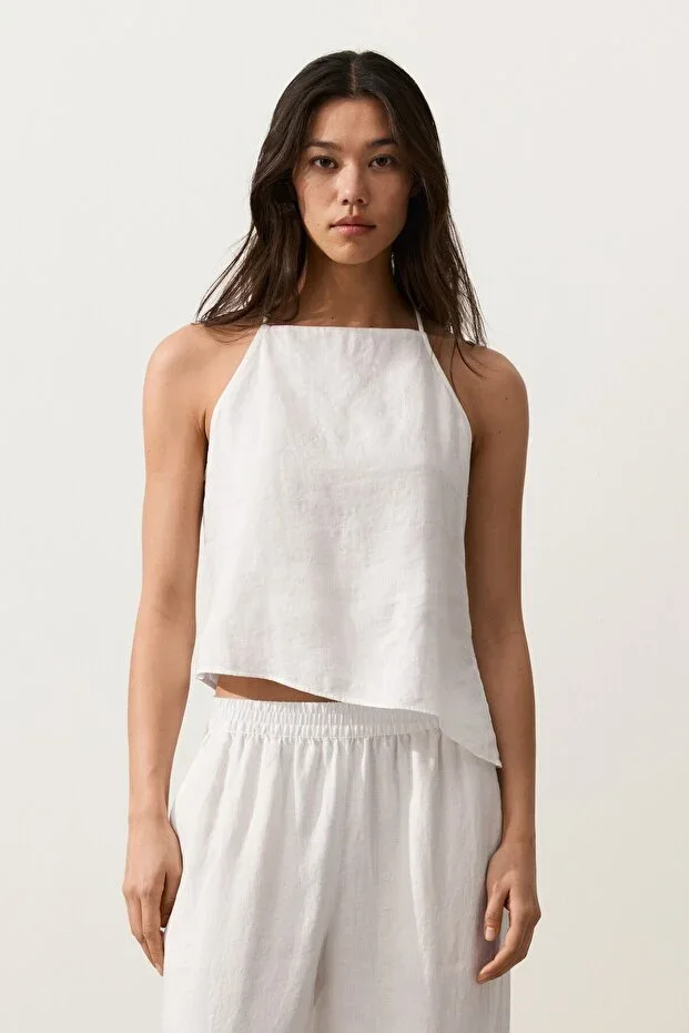 Oysho %100 keten asymmetric sleeveless top