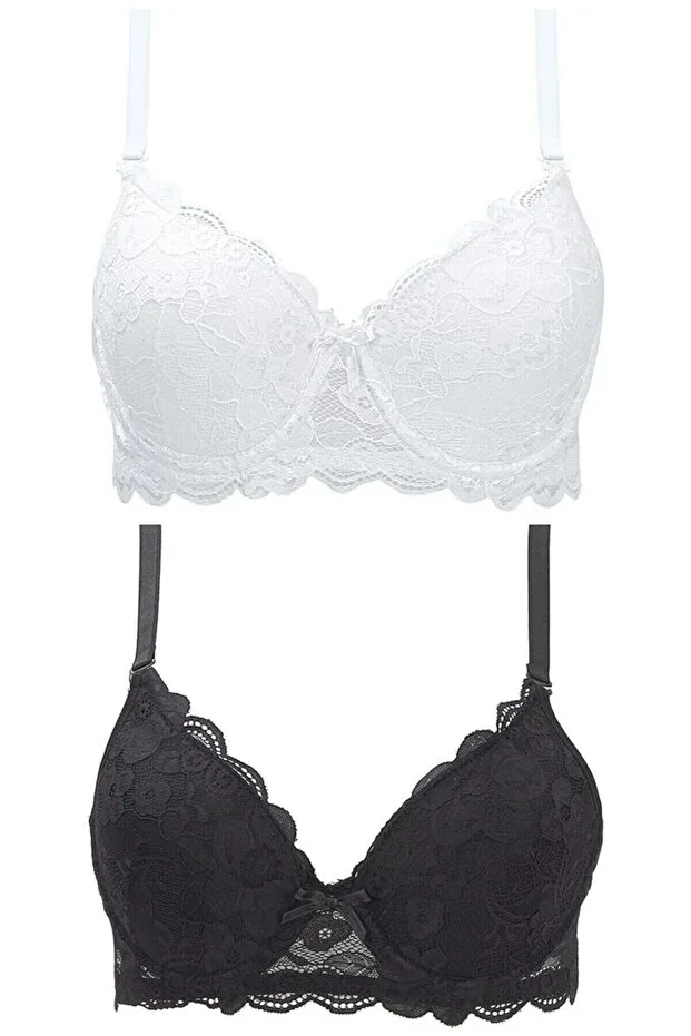 Black White Lace Padded 2 Piece Set