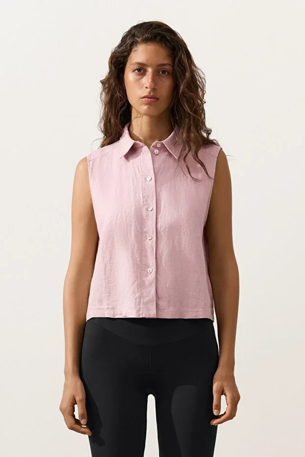 Oysho 100% Linen Crop Sleeveless Shirt
