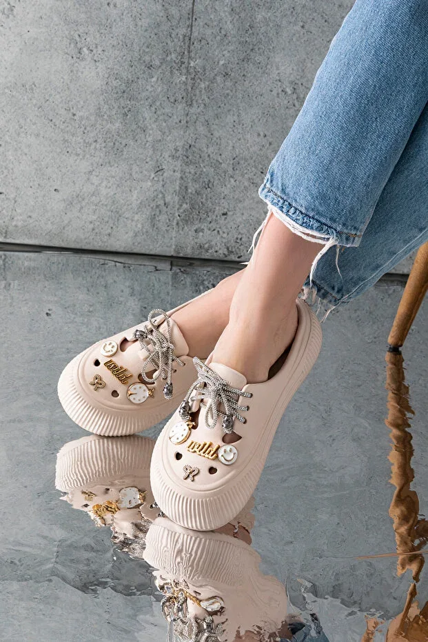 Women's Eva Stone Embellished High Platform Non-Slip Sole Casual Beach Sea Pool Bathroom Home Slippers