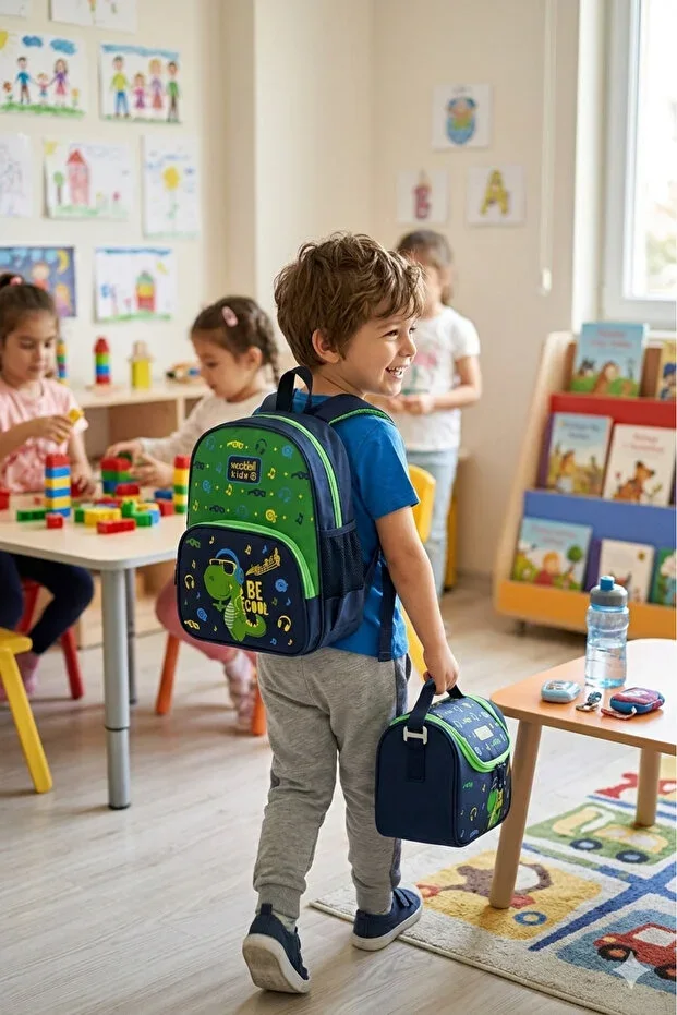 Giza Dinosaur Kindergarten School Bag Insulated Thermal Lunch Bag Combo 2-piece set