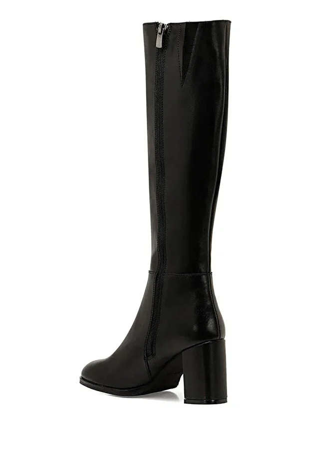 Women's Passent Black Zippered Heeled Leather Boots