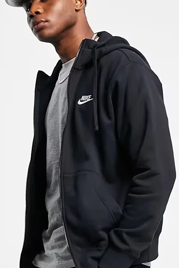 Nike Sportswear Club Full Zip Hoodie Brushed Men's Black Sweatshirt