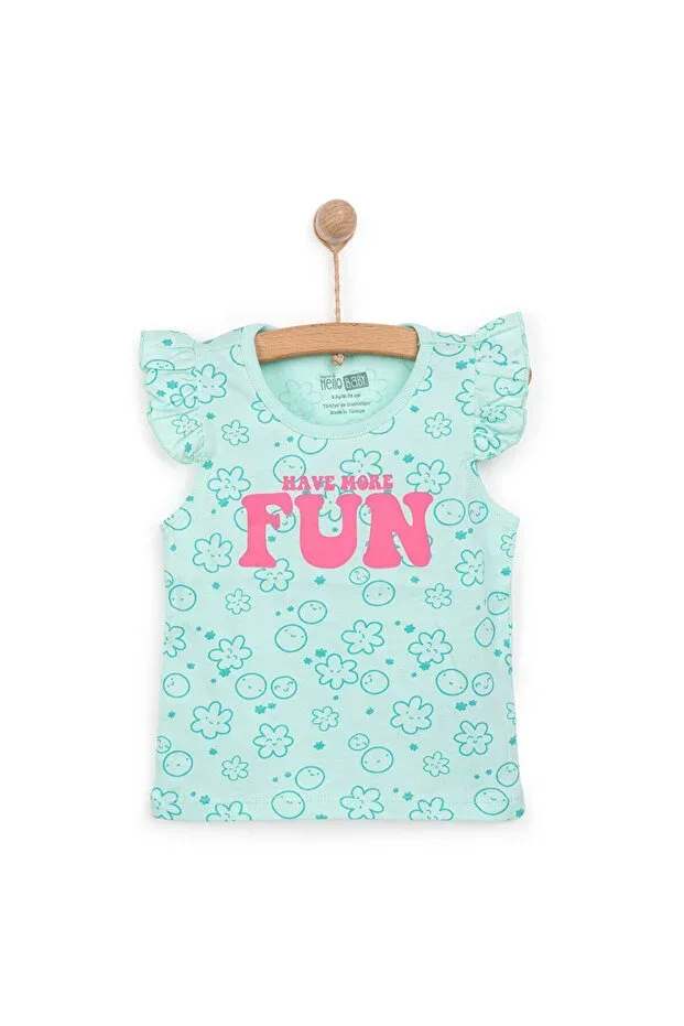 Hello Baby Basic Girls Flower and Smiley Face Patterned Sleeveless T-shirt
