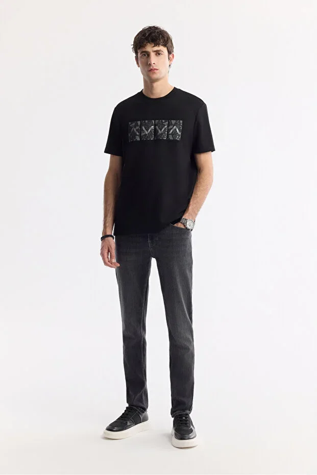 Men's Charcoal Stone Washed Cotton Elastane Berlin Slim Fit Jean Pants A51Y3513