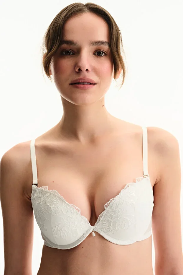 Broken White Super Push Up Support Broidery Bra