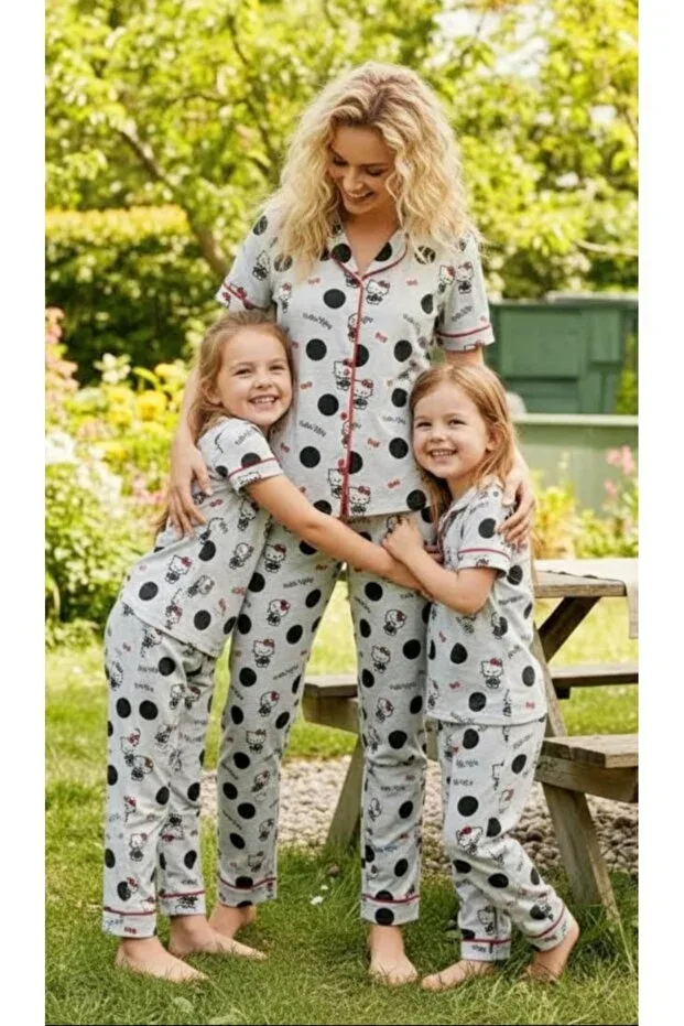 Hello Kitty Licensed Mother & Daughter Shirt Collar Buttoned Pajamas 100% Cotton (SOLD SEPARATELY)