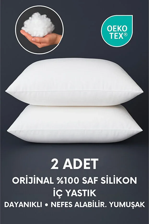 2 Pieces Original 100% Pure Silicone Inner Pillow Filled Cushion, Durable, Breathable and Soft