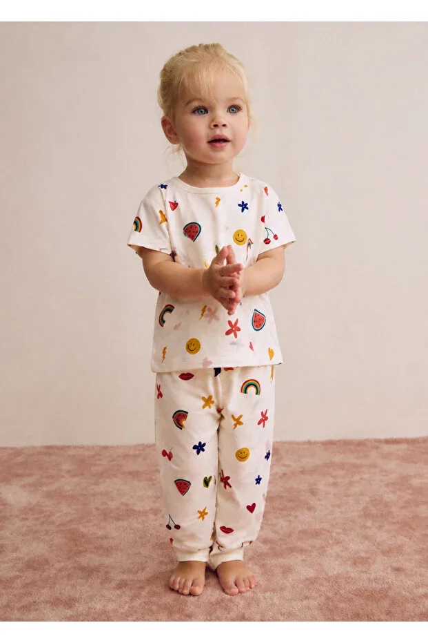 Rainbow Patterned Summer Girls' Pajama Set