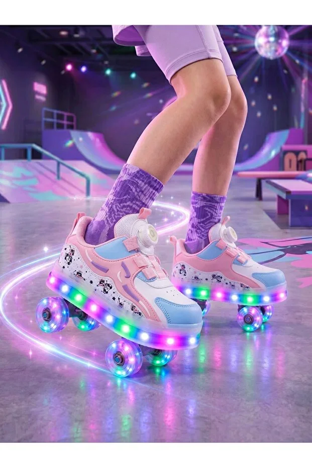 Children's Orthopedic Light-Up Wheeled Sports Shoe & Roller Skate with 4 Wheels