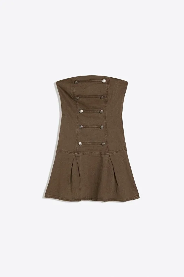 Bershka Buttoned Strapless Mini Dress