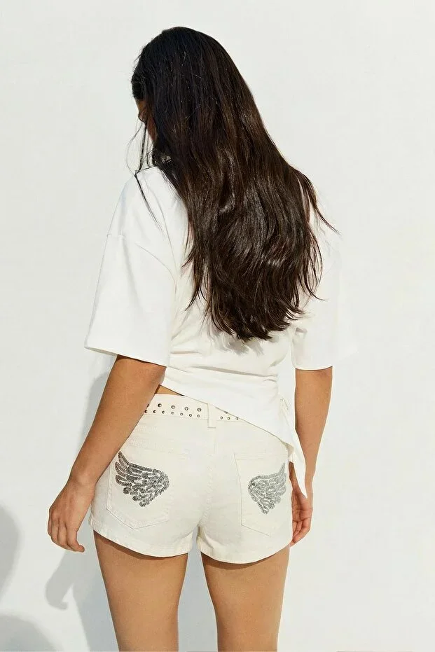 Bershka Studded Ribbed Shorts