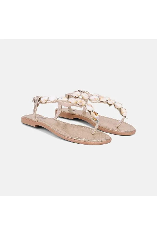 Women's Gold Buckle Beaded Thong Sandal