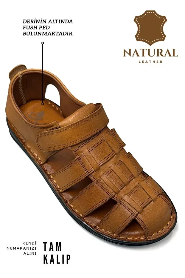 100% Genuine Leather Closed-Toe Men's Sandal Tab