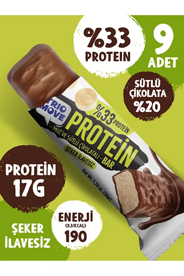 50 gram Protein Bar - Banana 33% Protein, 50 g x 9 Pieces Trio Move