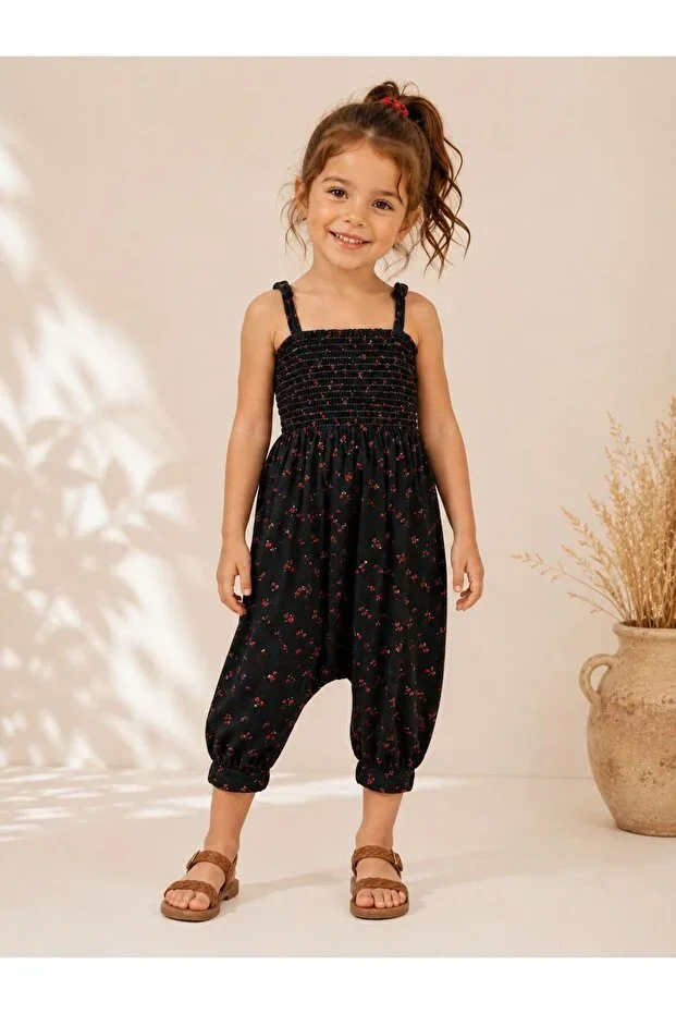 Girl Baby Child Strappy Gipeli Floral Patterned Summer Harem Pants Jumpsuit Dress 2-5 Years
