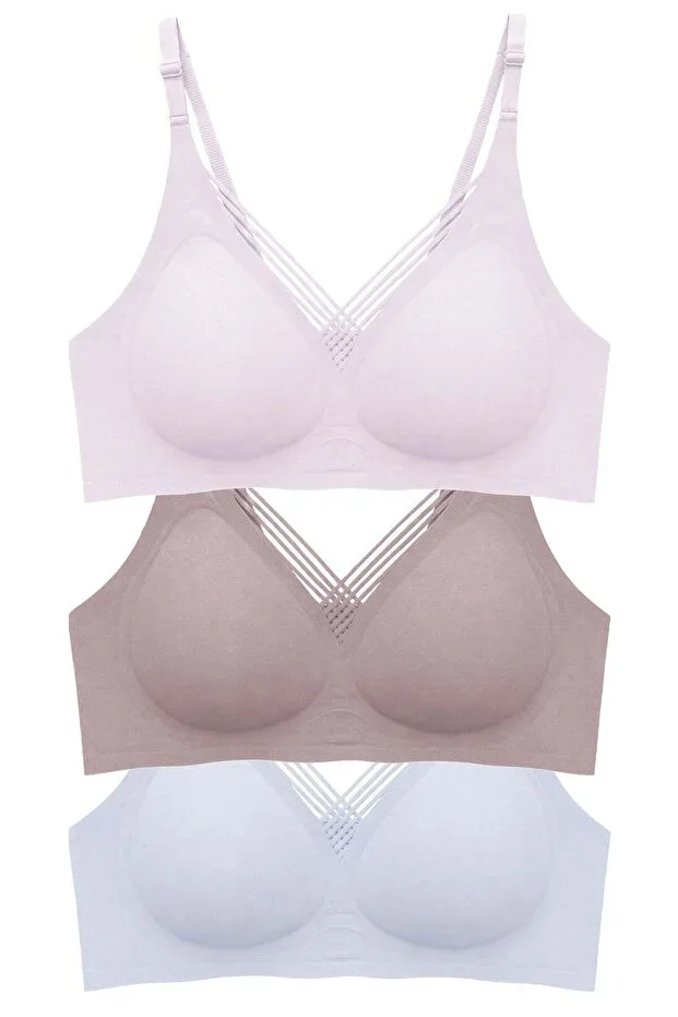 Seamless Bra - Lucent | Laser Cut Wireless Front Cross Strap Detailed Women's Bra 3-Pack